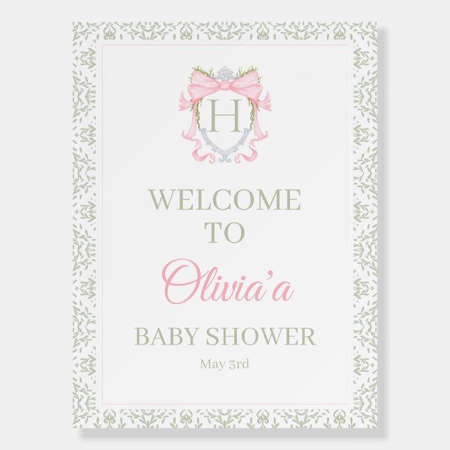 Welcome Poster Watercolor Crest Baby Shower  (Front)