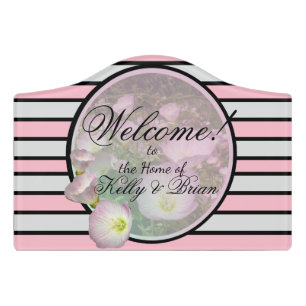 Welcome! Primrose pink flowers sign