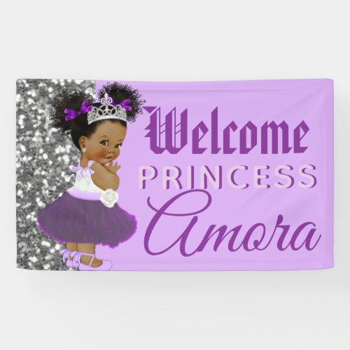Welcome Princess Purple  Silver Glitter Elegant Banner