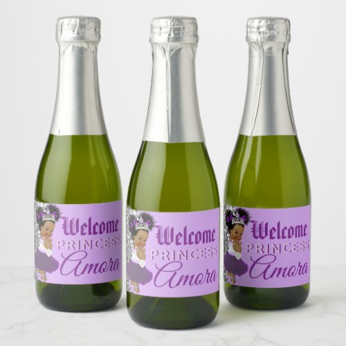 Welcome Princess Purple  Silver Glitter Elegant Sparkling Wine Label