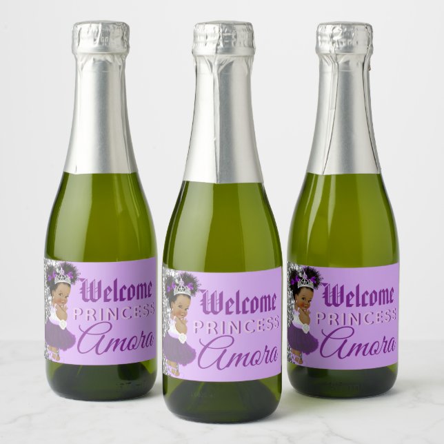 Welcome Princess Purple & Silver Glitter Elegant Sparkling Wine Label (Bottles)