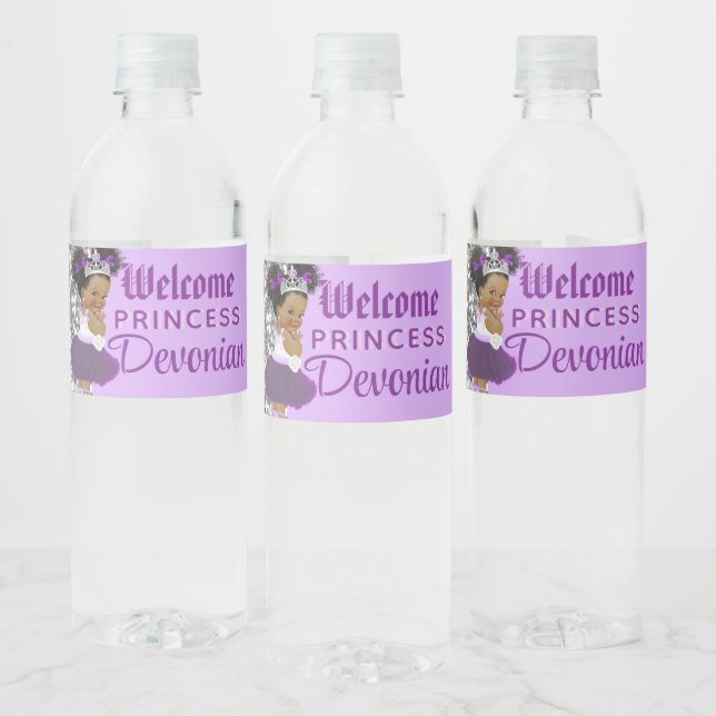 Welcome Princess Purple & Silver Glitter Elegant Water Bottle Label (Bottles)