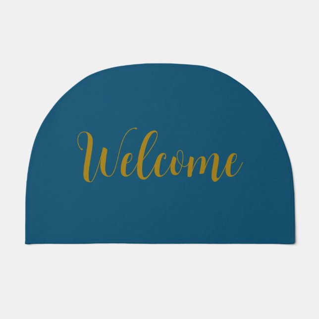 Welcome Professional Gold Color Ocean Blue  Doormat (Front)