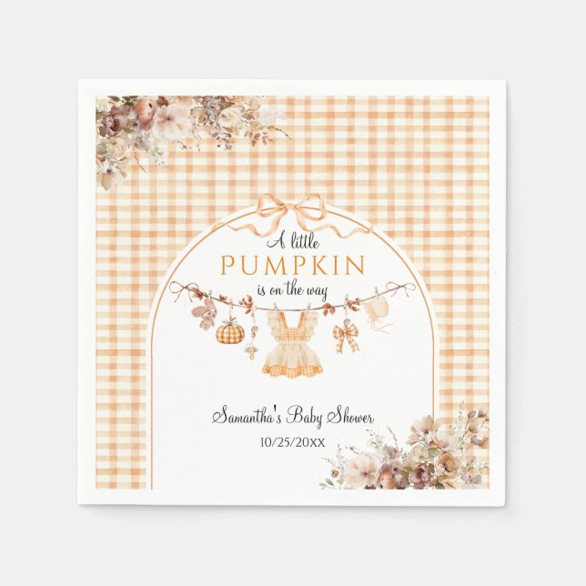 Welcome Pumpkin Girl Modern Fall Baby Shower Napkins (Front)