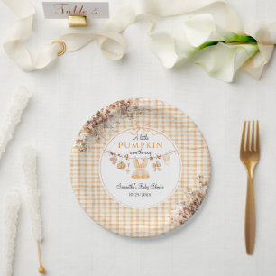 Welcome Pumpkin Girl Modern Fall Baby Shower Paper Plates