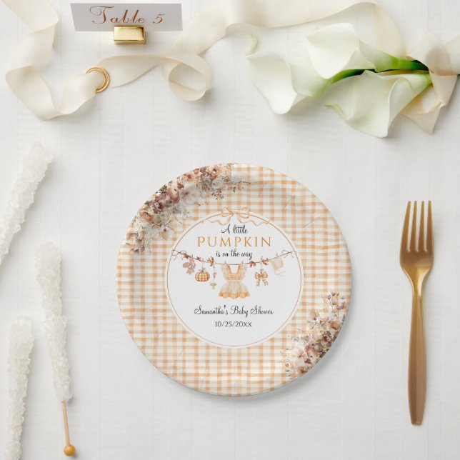 Welcome Pumpkin Girl Modern Fall Baby Shower Paper Plates (Wedding)