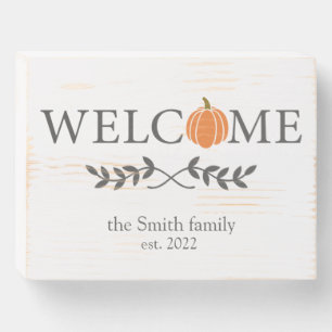 Welcome Pumpkin Personalized Wooden Box Sign