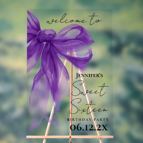 Welcome Purple Bow Coquette Script Sweet 16 