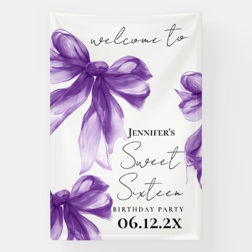 Welcome Purple Bow Coquette Script Sweet 16 