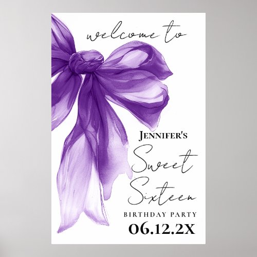 Welcome Purple Bow Coquette Script Sweet 16 