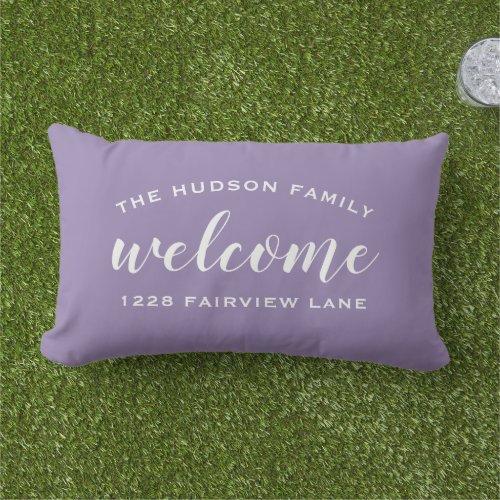 Welcome Purple Personalized Family Name Address Lumbar Pillow