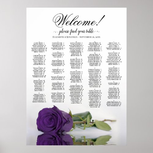 Welcome Purple Rose Alphabetical Seating Chart