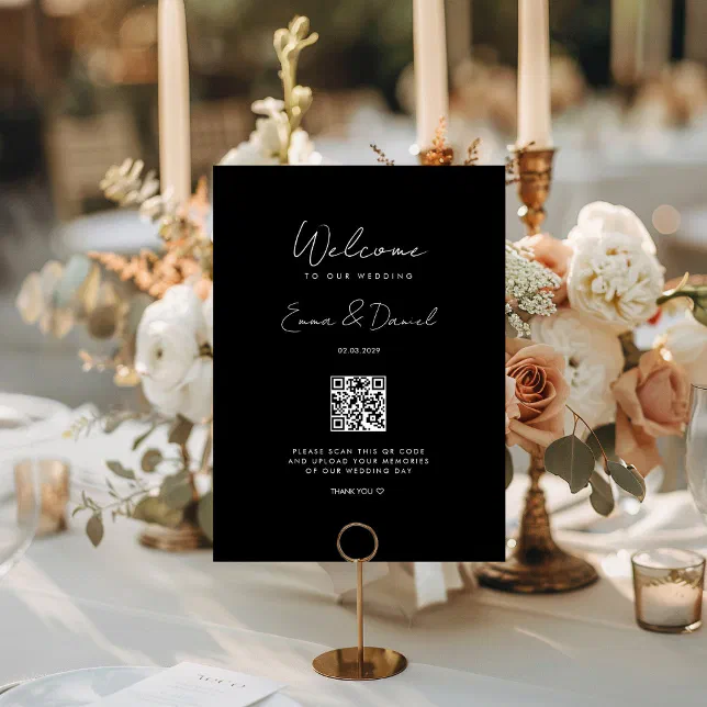 Welcome QR Code Black Wedding Galery | Zazzle