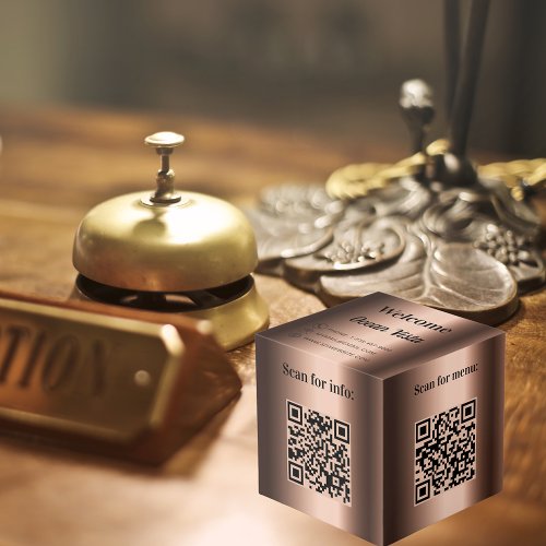 Welcome QR code info hotel restaurant table bronze Cube