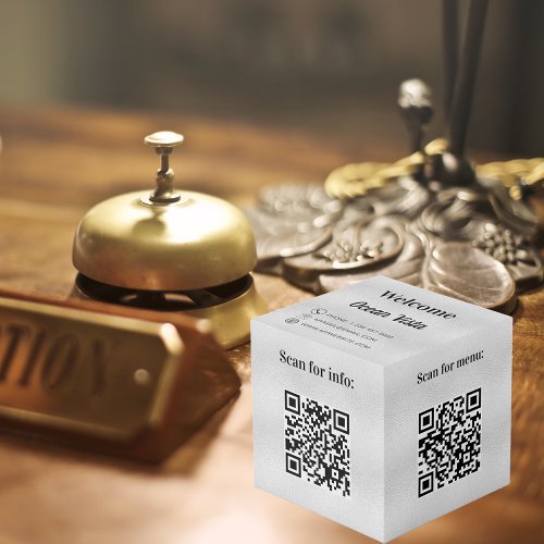 Welcome QR code info hotel restaurant table silver Cube