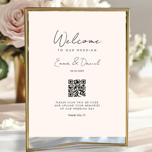 Welcome QR Code Wedding Galery Beige Poster