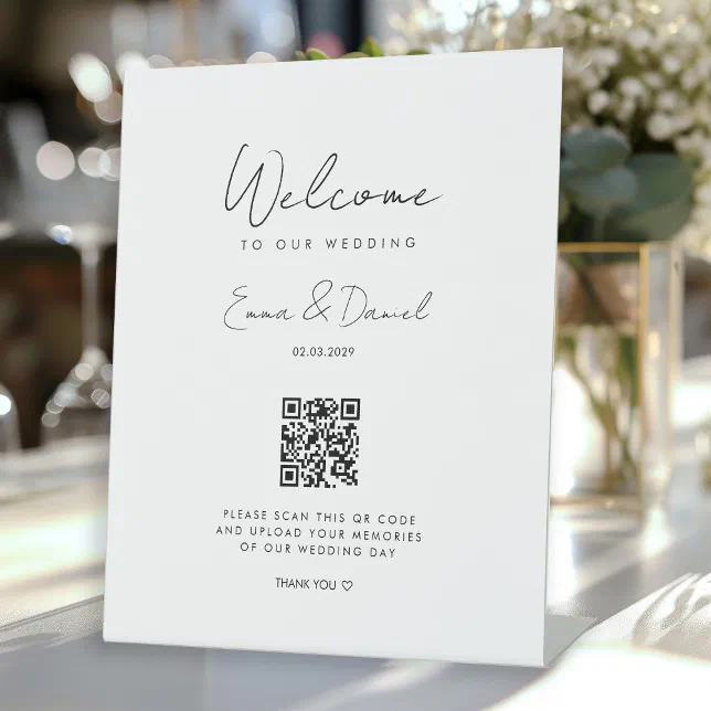 Welcome QR Code Wedding Galery Pedestal Sign | Zazzle