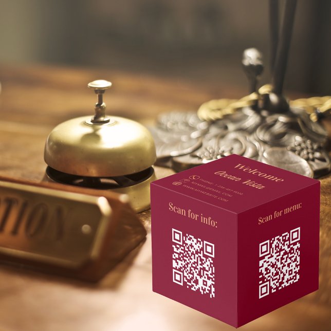 Welcome QR codes hotel restaurant table burgundy Cube (Creator Uploaded)