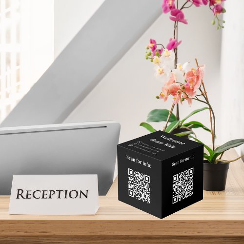 Welcome QR codes info hotel restaurant table black Cube