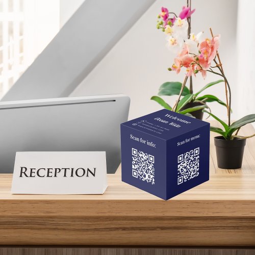 Welcome QR codes info hotel restaurant table blue Cube