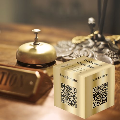 Welcome QR codes info hotel restaurant table gold Cube