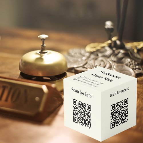 Welcome QR codes info hotel restaurant table ivory Cube