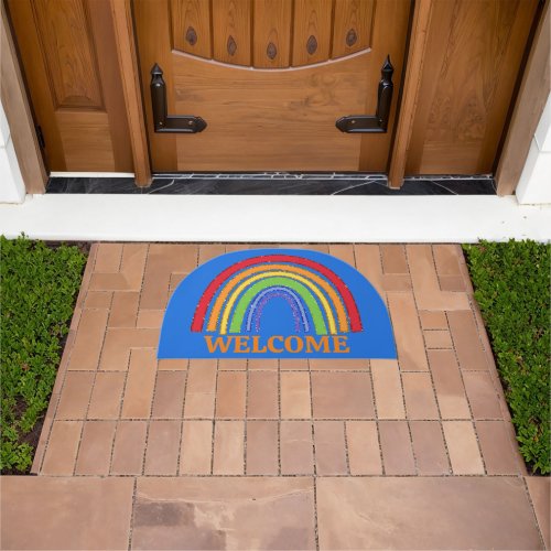 Welcome Rainbow Bold Colors Faux Glitter Cute Doormat