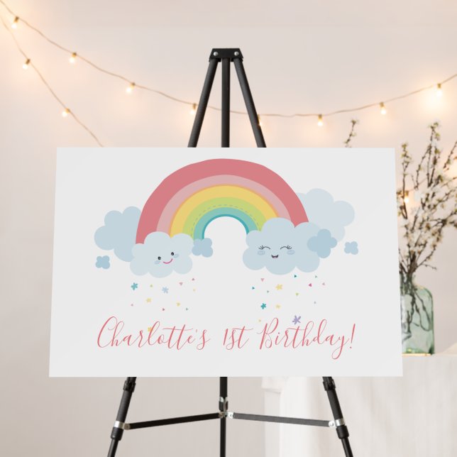 WELCOME RAINBOW CLOUDS kawaii party pastel colors Foam Board (In Situ (Stand))