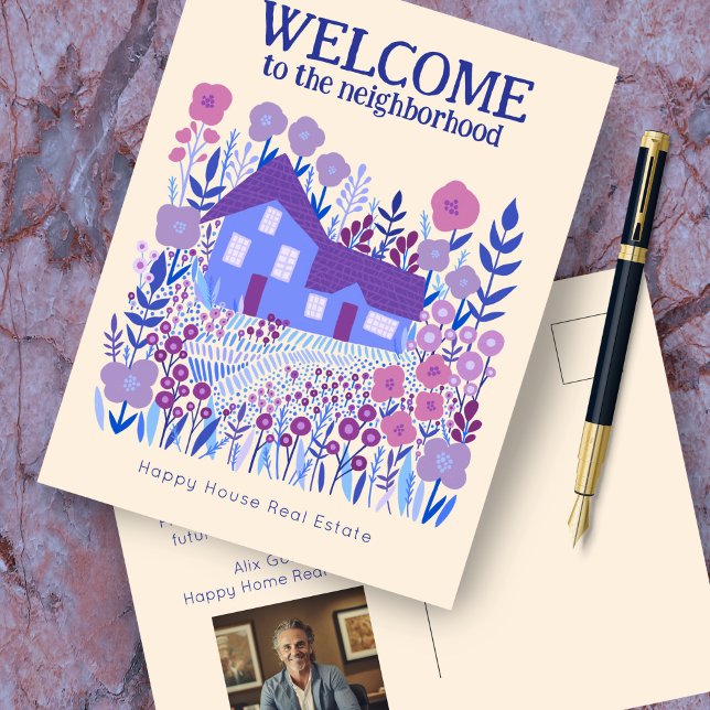 Welcome Real Estate Marketing Farmhouse Flowers  Postcard (Welcome Real Estate Marketing Farmhouse Flowers Postcard
Custom Photo Promo Card realtor)