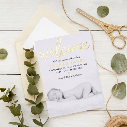 Welcome Real Foil Photo Birth Announcement