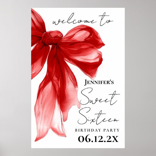 Welcome Red Bow Coquette Script Sweet 16 