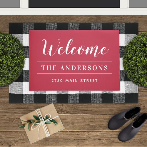 Welcome Red Personalized Family Name Doormat