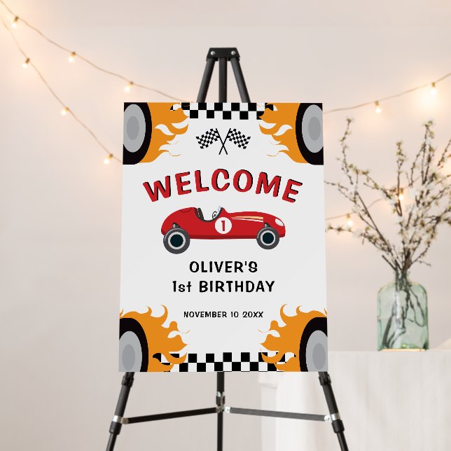 Welcome Red Racing Car Birthday Party Foam Board (In Situ (Stand))