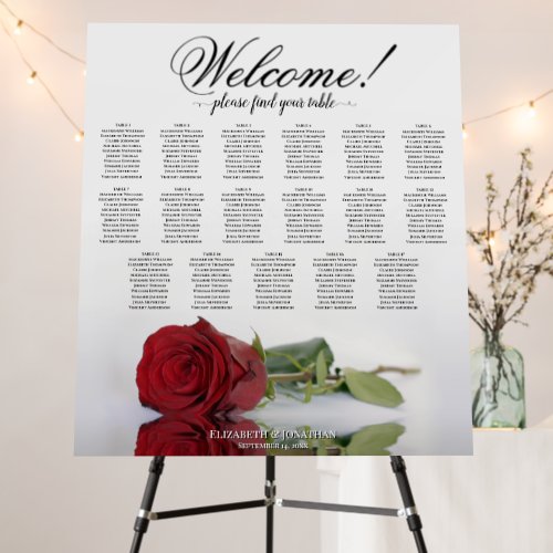 Welcome Red Rose 17 Table Wedding Seating Chart Foam Board