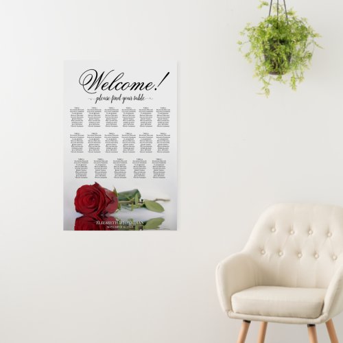 Welcome! Red Rose 17 Table Wedding Seating Chart Foam Board
