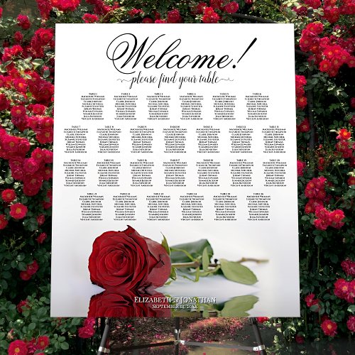Welcome Red Rose 26 Table Wedding Seating Chart Foam Board