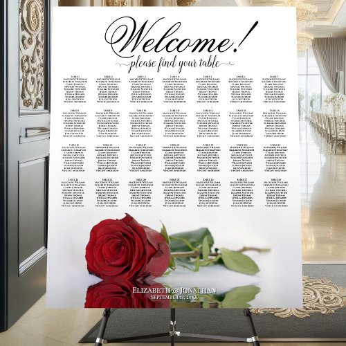 Welcome Red Rose 28 Table Wedding Seating Chart Foam Board