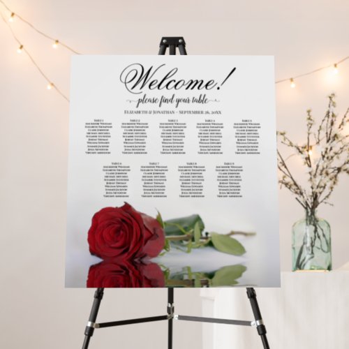 Welcome Red Rose Elegant 9 Table Seating Chart  Foam Board