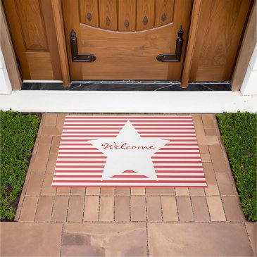 Welcome | Red Stripes & White Star Door Mat