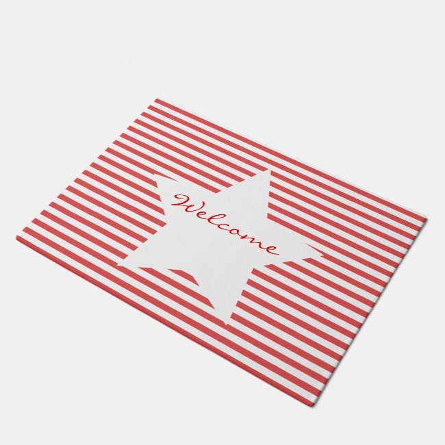 Welcome | Red Stripes & White Star Door Mat