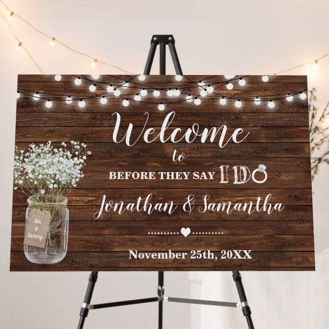 Welcome Rehearsal Dinner Western Country Wedding Foam Board (In Situ (Stand))