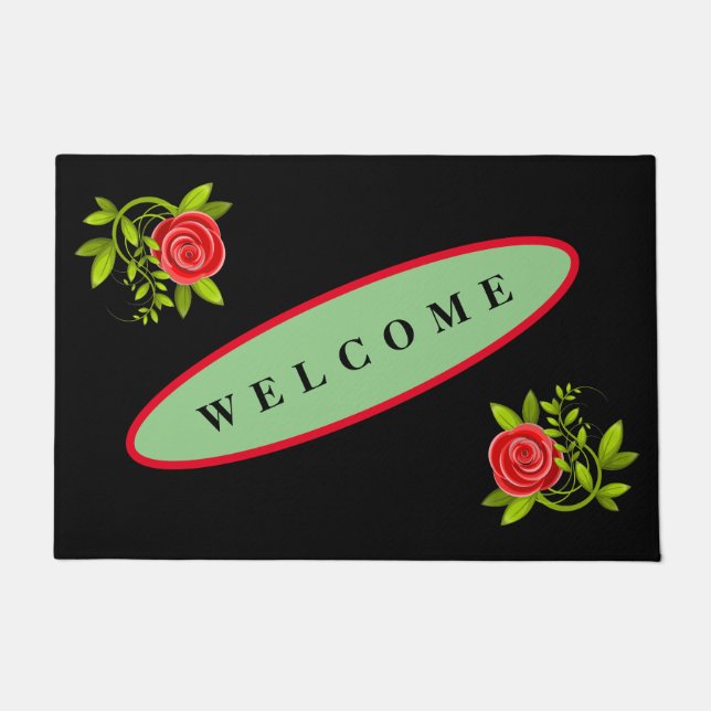 WELCOME ROSE BLACK NEW DOORMAT (Front)