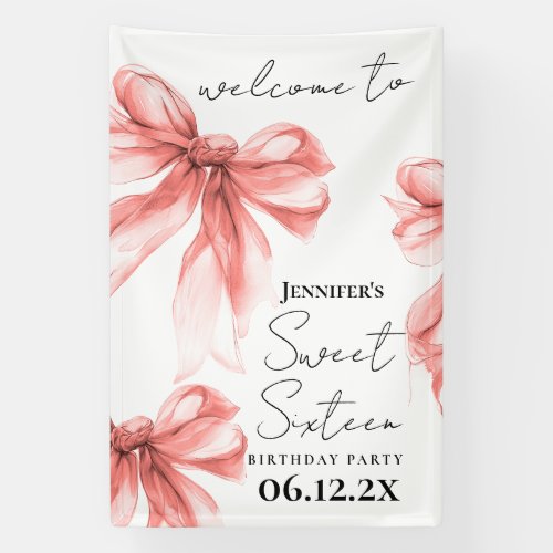 Welcome Rose Gold Bow Coquette Script Sweet 16 