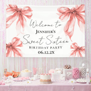 Welcome Rose Gold Bow Coquette Script Sweet 16 Banner