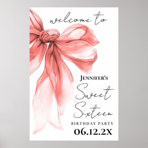 Welcome Rose Gold Bow Coquette Script Sweet 16 
