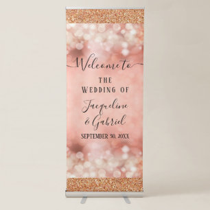 Welcome Rose Gold Glitter Fairy Lights Wedding Retractable Banner
