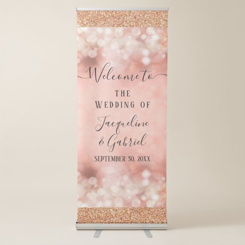 Welcome Rose Gold Glitter Fairy Lights Wedding Retractable Banner