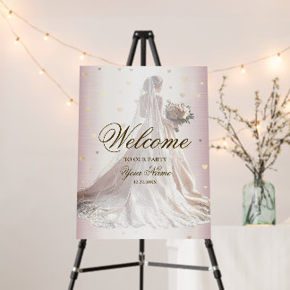 Welcome Rose Winter Wedding Bride Golden Hearts Foam Board