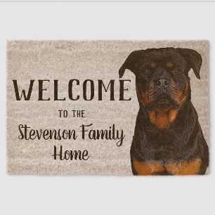 Welcome Rottweiler Dog Animal Family Name Home Fiber Doormat