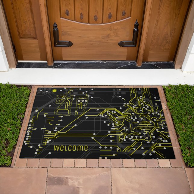 Welcome Routing Process Abstract Modern Cool Geeky Doormat (Outdoor)